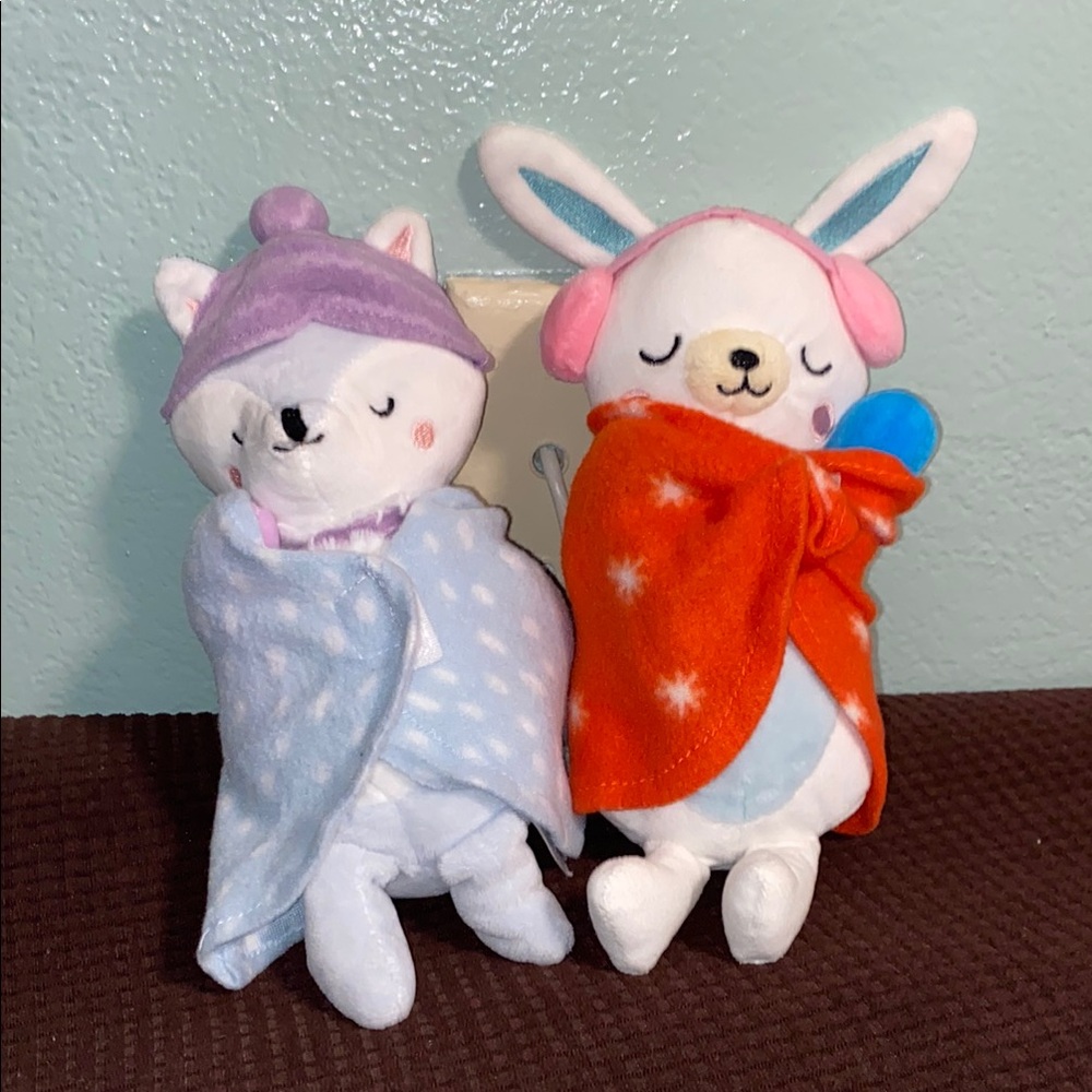 Cute Plush Animal Pair with Blankets